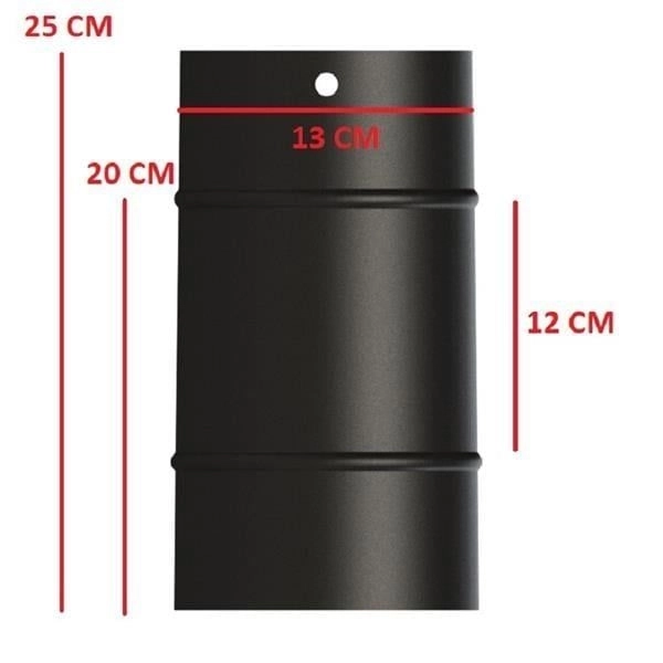 25 LİK SOBA BORUSU / BOY: 20 CM / ÇAP: 13 CM / MAT SİYAH EMAYE