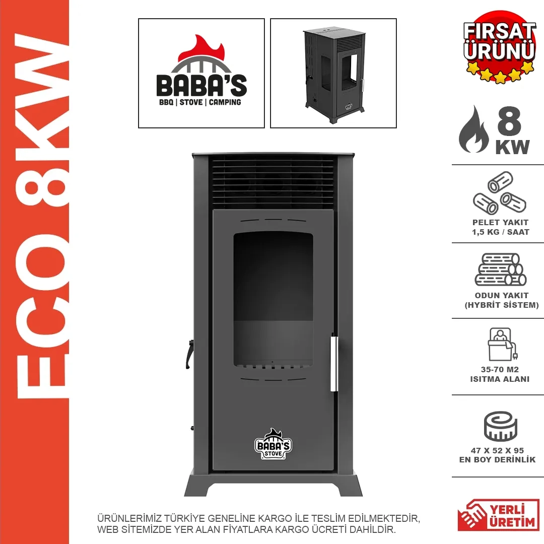 BABAS STOVE ECO 8KW MANUEL ODUN VE PELET SOBASI